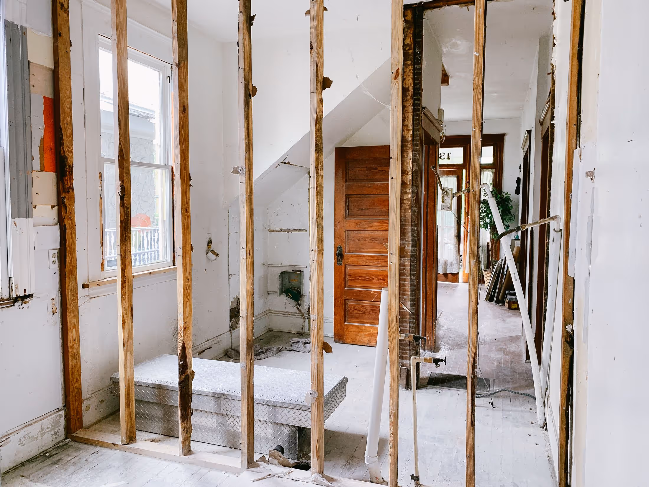New framing studs in a house mid-renovation